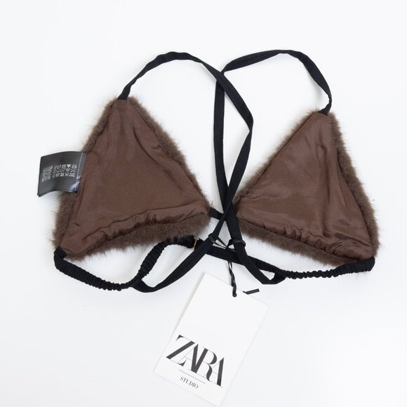 Zara Studio Faux Fur Triangle Bra Brown - Picture 3 of 9